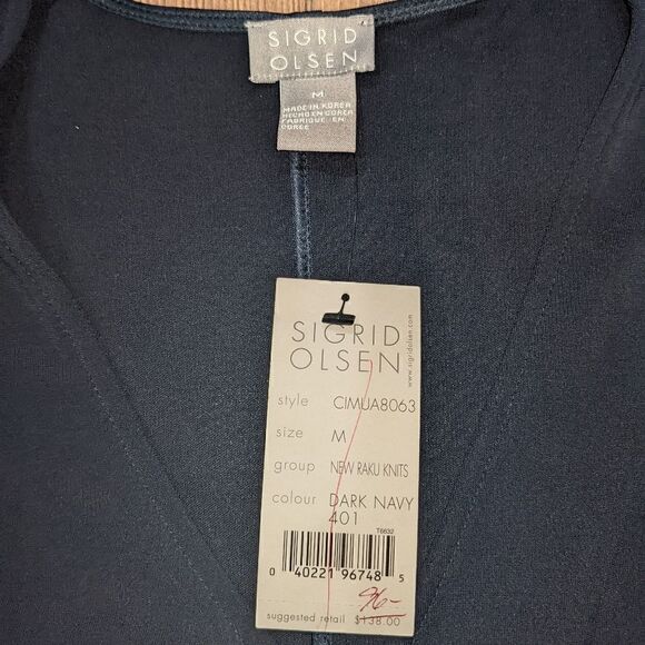 SIGRED OLSEN Women's Navy Blue Long Sleeve Button-Down Dress Medium - Picture 3 of 4